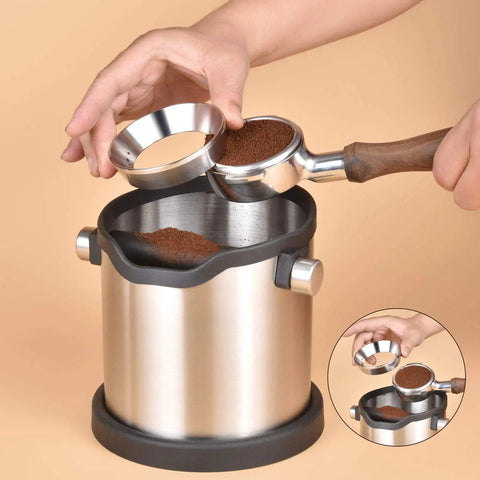 Using Stainless Steel Espresso Dosing Funnel For 58mm Portafilter Mess Free Coffee Dosing Ring with wooden-handle portafilter