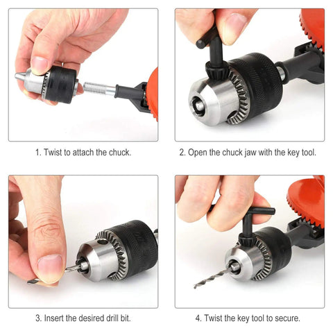 No-Fuss Manual Hand Drill 3/8 Inch Capacity With Precision Cast Steel Chuck, Double Pinions, Bi-Directional Rotation, Ideal For Wood Plastic Acrylic Circuit Boards, Easy Crank Punching Tool Orange