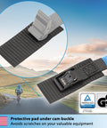 Close-up of cam buckle on Short Lashing Straps With Padded Webbing, 4 Pack, 1 Ft Each, 350 Lbs Break Strength, on bike rack