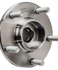 Close-up of a front wheel bearing and hub assembly for Mazda 3 2004 2005 with 5 lug, including ABS encoder, bolt-in ready.