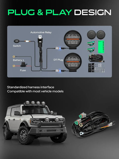 5.5 Inch LED Pod Lights Driving Beam, 40W Off Road Lights With 400 Lumens, Rugged LED Light Bar For Trucks, ATVs, UTVs, Dirt Bikes, Boats, And More, Built For Night Rides And Tough Jobs. plug and play wiring harness kit