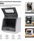No Sweat Stainless Countertop Dishwasher Featuring Twelve Power Spray Jets Ozone Sterilization And High Temp Wash for dorms, RVs with an open lid.