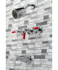 Kaiser Triple-Handle Tub and Shower Faucet in Antique Brass, Heavy-Duty Brass Zinc Alloy and ABS Build, Wall Mount View