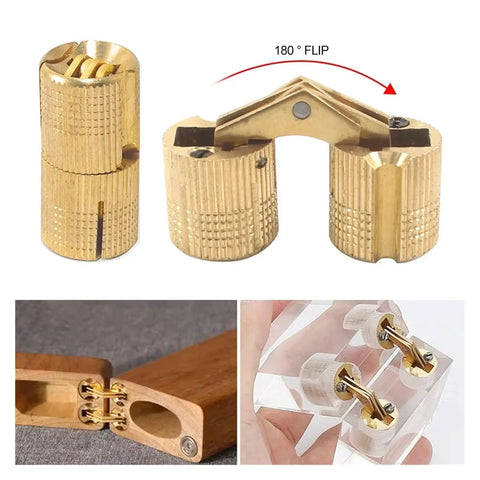 Retro Brass Hidden Barrel Hinge For Cabinets And Jewelry Boxes Concealed 180 Degree Silent Cabinet Hardware