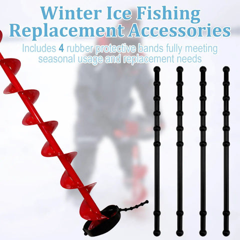 4 Pcs Rubber Guard Straps For Ice Drill Blades, Blade Protectors For Power And Hand Ice Augers with red drill and background