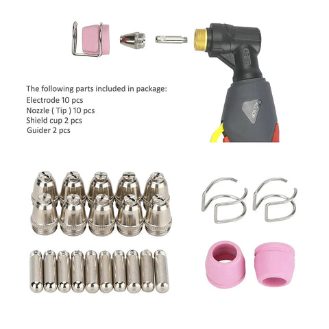 AG60P Plasma Cutter Consumable Kit with electrodes, tips, shields, cups, brackets for torch gun replacement parts.