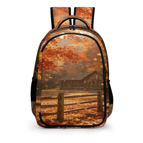 Log Cabin Maple Scene Printed Unisex Backpack With Large Capacity, Durable Polyester Build, Breathable Fabric