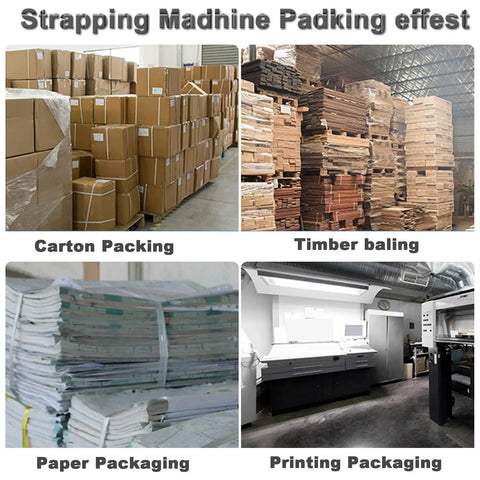 Heavy Duty Handheld Automatic Strapping Machine For One Half To Five Eighth Inch Pp Pet Straps With Built In Battery Powered Electric Banding Tool for carton, paper, and timber packaging.
