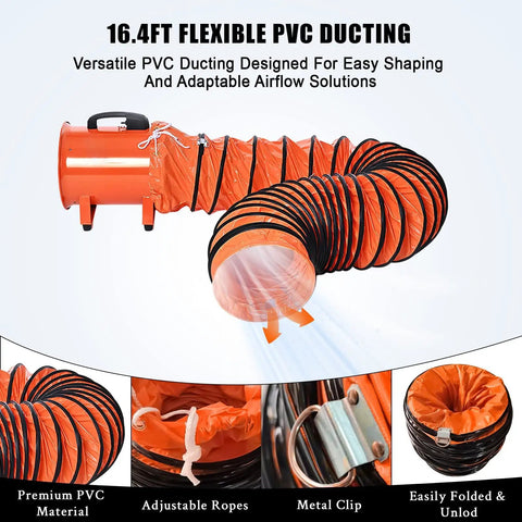 Heavy Duty Utility Blower Exhaust Fan 12 Inch High Velocity 3500 CFM 3500 RPM Low Noise Ventilation with 16.4 Ft Flexible PVC Ducting