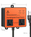 Beefed Up Refrigerator Surge Protector With Double Outlet Voltage Guard And Time Delay For Home Appliances in black, front view.