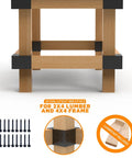 Built Tough Steel Three Way Workbench Bracket Kit With Eight Brackets And 128 Screws For 4x4 And 2x4 Lumber assembly view
