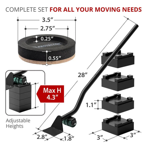 Heavy Duty Felt Furniture Sliders Combined With Sturdy Lifting Bar dimensions and tools for moving heavy couches smoothly.