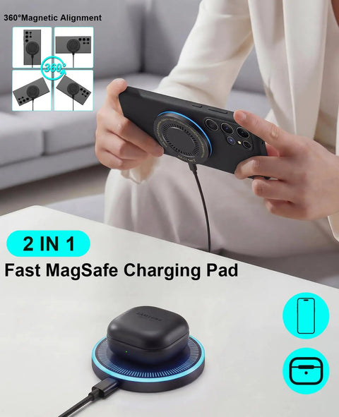 Two Pack Magnetic Wireless Charger Pad With Six Foot USB C And USB A Ports Fast Charge For Galaxy S Series And Google Pixel Phones With Strong Magnet Alignment And Solid, Stable Charging