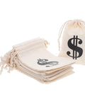 Beige Cotton Drawstring Gift Pouches With Money Sign For Cowboy Party Decor And Birthday Party Favors, 10x15cm, 24 Pack