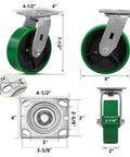Rock Solid 6 Inch Heavy Duty Caster Wheels Featuring Tough As Nails Polyurethane Tread And Cast Iron Core dimensions and swivel design