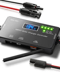 MPPT Solar Charge Controller 12V 10A with LCD Display Type C and USB Ports, shown with cables and voltage display.