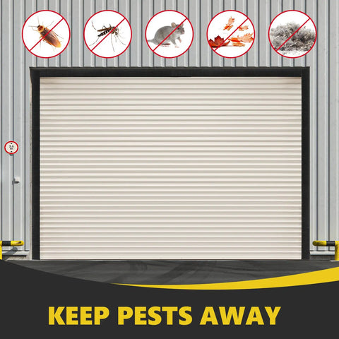 Heavy Duty Roll Up Garage Door Brush Seal 10 Foot Weather Stripping image showing pests icons to highlight protection features.