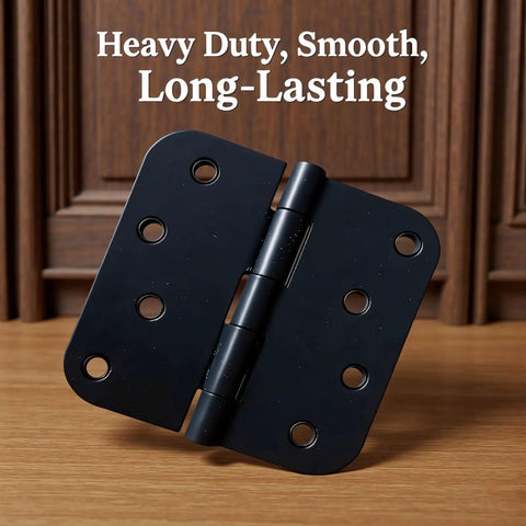 4 Pack 4 Inch Matte Black Metal Door Hinges For Interior Wood Doors With Five Eighths Inch Radius Corners, Rust Proof