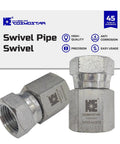 One Half Inch NPTF Female To One Half Inch NPSM Swivel Hydraulic Adapter With Carbon Steel Zinc Plated Construction Rust Resistant Ultra Durable And Precise Straight Swivel For Hydraulic Hoses And Valves, shown angled