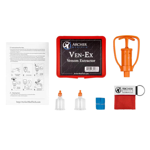 Ven Ex Snake Bite Kit And Bee Sting Kit with orange venom extractor, instructions, suction cups, and accessories