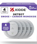 Box of 2 In 1 Smoke And Carbon Monoxide Detector AA Battery Powered With LED Status Lights 85 dB Alarm Compact 5 Inch Unit Model 30CUDR 4 Pack For Home Safety And Peace Of Mind on white background