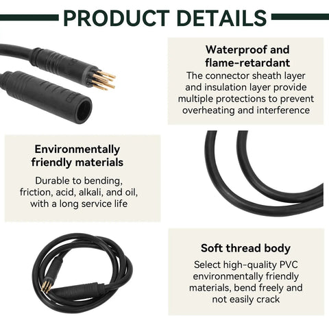 9 Pin E Bike Motor Extension Cable Waterproof Female To Male For Electric Bike And E Scooter Wire Conversion Kit IP66 Outdoor Ready Weatherproof 1.5x600mm Heavy Duty Flexible Harness For DIY E Bike Builds