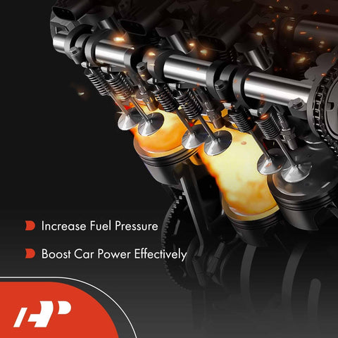 Internal car engine illustration highlighting combustion process with text: Increase Fuel Pressure, Boost Car Power Effectively.
