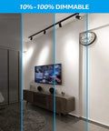 Anti Glare Dimmable LED Track Lighting Heads Set 8.5W H Type Integrated Track Heads With CRI90 ETL Listed 4000K Cool White Matte Black in living room, 10%-100% dimmable demonstration.