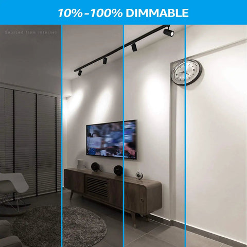 Anti Glare Dimmable LED Track Lighting Heads Set 8.5W H Type Integrated Track Heads With CRI90 ETL Listed 4000K Cool White Matte Black in living room, 10%-100% dimmable demonstration.