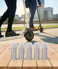 608ZZ Ball Bearings 8x22x7mm High Carbon Steel Low Noise for scooters, shown in cylindrical packaging, background of cityscape.