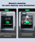 Upgrade LED Light Strip Kit For Bambu Lab X1 Series 3D Printers X1C X1E showing before and after magnetic installation