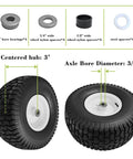 15x6.00-6 Riding Lawn Mower Tires And Wheels With 3/4 Inch Bushing And 3 Inch Centered Hub Rubber Pneumatic Tires for Husqvarna and Craftsman