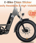8 Pack E Bike Class 2 Identification Sticker Set For 750W 20MPH Rating Waterproof Vinyl Decals shown on bicycle frame