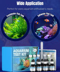 Pro Grade 5 In 1 Aquarium Water Master Test Kit For pH Nitrite Nitrate Ammonia And Phosphate Easy To Use All In One Fish Tank Water Testing Kit For Freshwater And Saltwater Tanks, featuring test kit box and liquid reagents