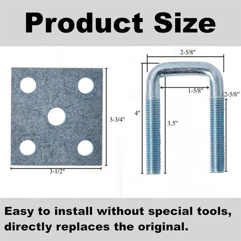 Diagram showing dimensions of Beefy Two Pack Heavy Duty Square U-Bolt Kit 1-5/8 in Wide by 3-1/2 in Long With Nuts and Plates.