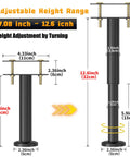 Adjustable Height Bed Support Legs 7.08 to 12.6 Inches With Swivel Base diagram showing dimensions and height adjustment.