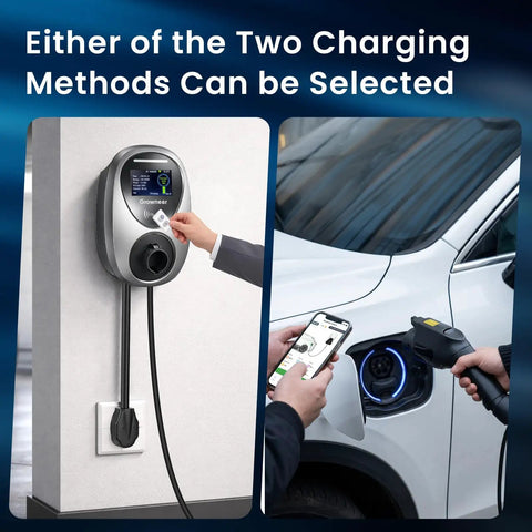Level 2 EV Charger With 48 Amp 240V NEMA 14-50 Plug Charges Your Daily Driver Dead Fast, showing charging selection options.