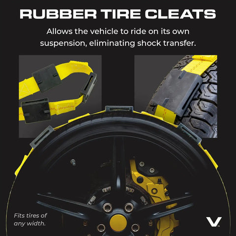 Image showing Heavy Duty Auto Hauler Car Tie Downs With Rolling Idler Three Cleat on tire, Classic Yellow 120 Inch Length strap.