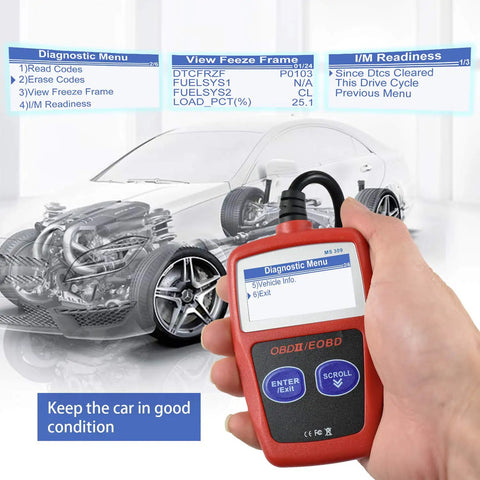 Hand holding OBD2 Scanner For Cars Universal OBDII CAN Diagnostic Tool Read And Clear Check Engine Light Fault Codes