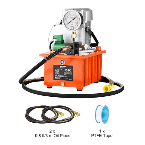 Beefy 10,000 PSI 750W 110V Electric Hydraulic Pump Power Pack With 8 L Capacity And Dual 9.8 Ft Oil Lines For Long Reach, Orange