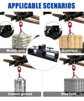 Heavy Duty Forklift Lifting Hook With 2 Inch Receiver Hitch, 10 Ton Capacity, showing various lifting scenarios and applications.