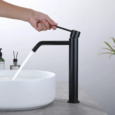 Oil Rubbed Bronze Vessel Sink Faucet With Pop Up Drain And Included Supply Lines Stainless Steel Vanity Faucet Single Hole 1 Handle Bathroom Faucet Lead Free SUS304 in use