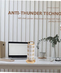 Top Shelf Vertical Power Strip With Usb Charging Ports Smart Surge Protector Outlet Tower on desk next to laptop and plant.