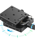 Black Precise Manual Goniometer Stage 65x65mm with Optical Positioning Sliding Table, showing 10° tilt adjustment.