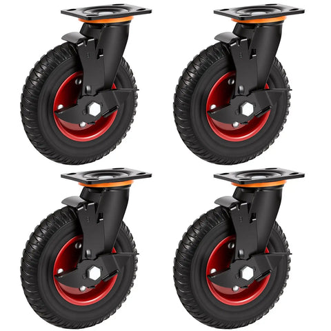 Badass 8 Inch Rubber Caster Wheels 4 Pack Swivel With Brake Deep Lug Tread For Superior Grip Smooth Rollin dual ball bearings.