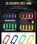 Heavy Duty Steel Key Wall Cabinet With Twenty Spaced Out Hooks And Three Digit Combo Lock Keep Your Spare Keys Safe And Sound For Home Office Or Rental Property Indoors Black with color-coded key tags.