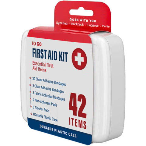To-Go first aid kit, 42-item contents, white durable plastic case with red/blue label