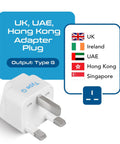 Grounded Type G Travel Plug Adapter Set 3 Pack For UK Ireland Hong Kong UAE And More Universal Compatibility For Most Sockets