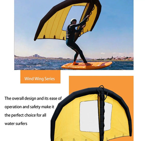Person using Inflatable Wing For Kite Surfing And Windsurfing Handheld Wing Foil Sail With Window Inflator And Dual Airbag on water