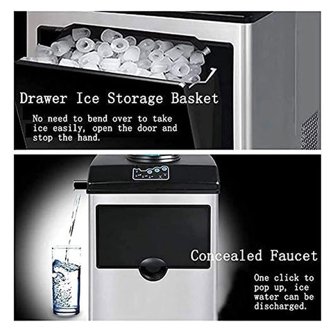 Top Tier Self Cleaning Countertop Ice Maker Portable Electric Machine with ice storage basket and concealed faucet.
